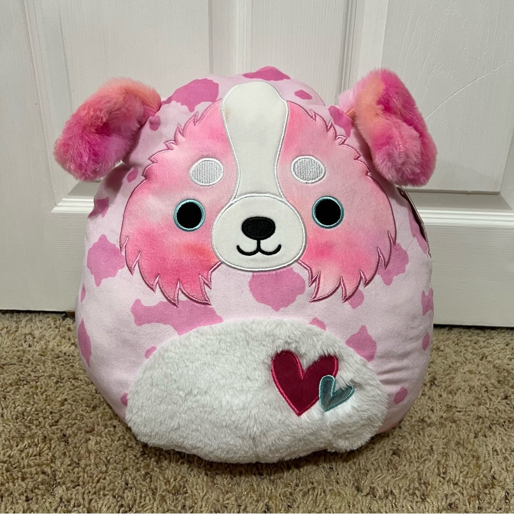 💗 Squishmallows - 14” Magnis Pink‎ and White Valentine Plush Dog